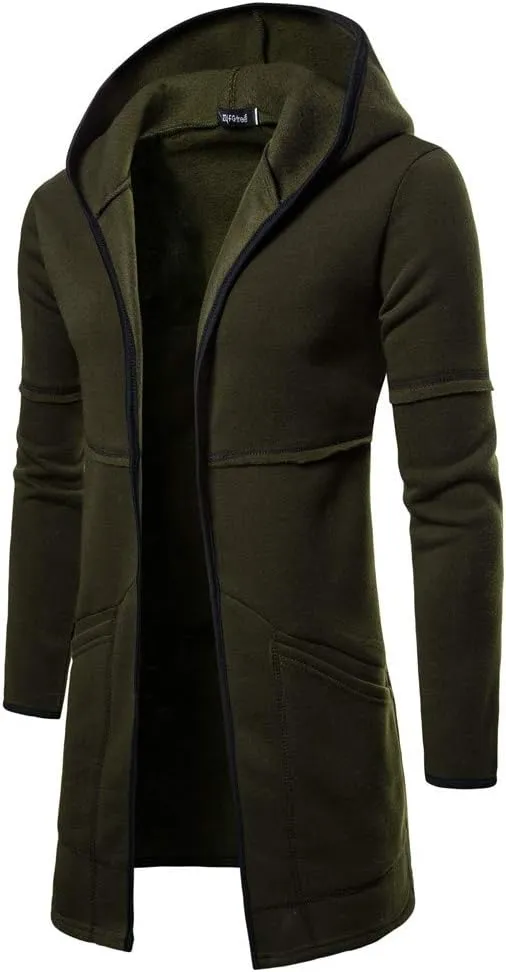 Ymosrh Men's Coat Hooded Cardigan Shawl Collar Lightweight Open Front Overcoat with Pockets Casual Coats Jackets, M-2XL