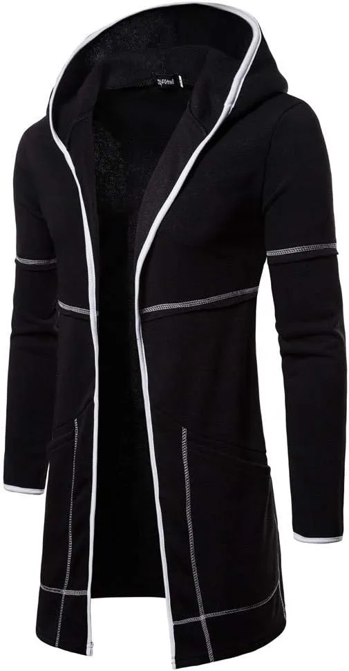 Ymosrh Men's Coat Hooded Cardigan Shawl Collar Lightweight Open Front Overcoat with Pockets Casual Coats Jackets, M-2XL