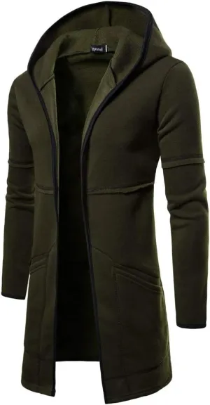 Ymosrh Men's Coat Hooded Cardigan Shawl Collar Lightweight Open Front Overcoat with Pockets Casual Coats Jackets, M-2XL