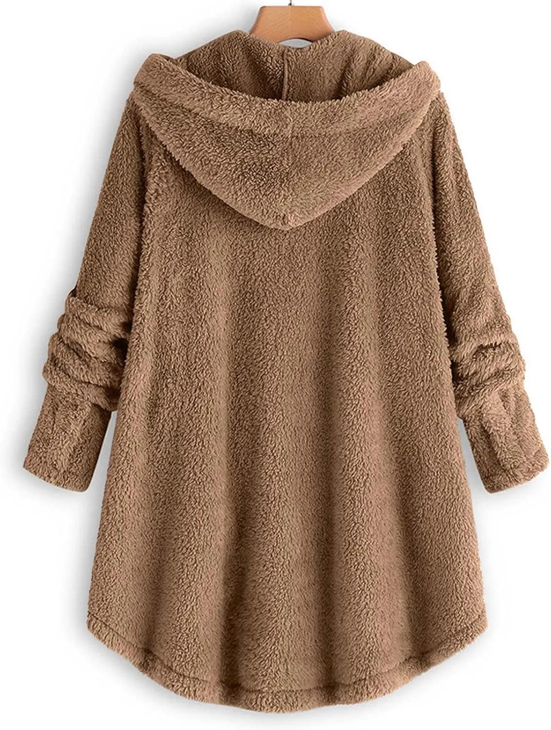 ZDRZK Women Jacket With Plus Size Fall Winter Soft Hoodie Outwear Button Down Long Sleeve Fuzzy Fleece Casual Coats