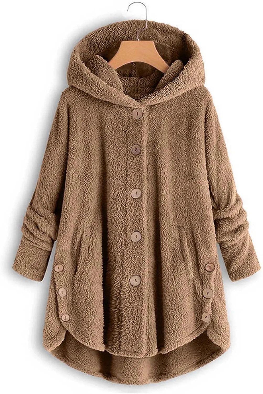 ZDRZK Women Jacket With Plus Size Fall Winter Soft Hoodie Outwear Button Down Long Sleeve Fuzzy Fleece Casual Coats