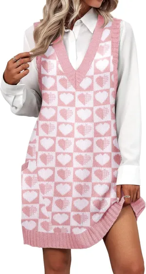 Zeagoo Womens Sweater Vest Dress Pattern Knitted Pullovers Sweaters V Neck Tank Sweater Dress with Pockets