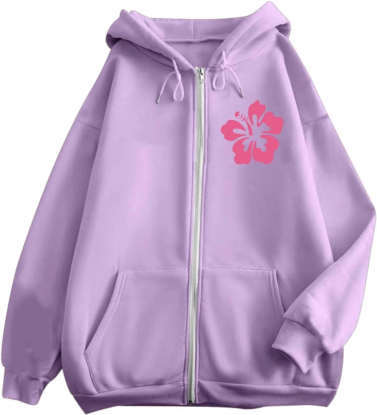 Zip Up Hoodie Women Letter Print Casual Graphic Sweatshirts Drawstring Long Sleeve Cardigan Cute Oversized Tops