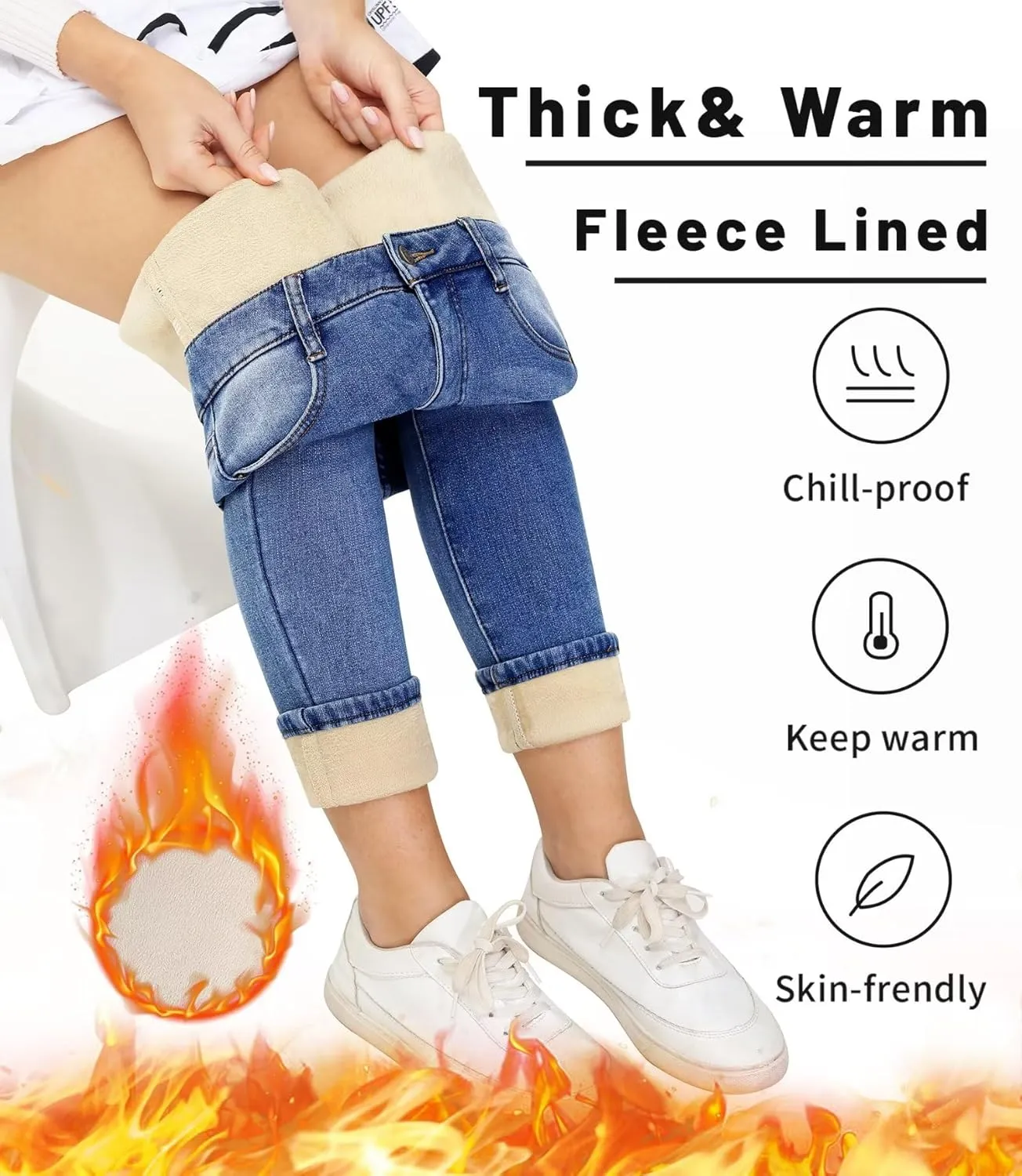 ZQIWIN Women's Fleece Lined Jeans Warm Fleece Lined Pants Women 2023 Winter Flannel Skinny Leggings Jeans