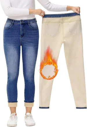 ZQIWIN Women's Fleece Lined Jeans Warm Fleece Lined Pants Women 2023 Winter Flannel Skinny Leggings Jeans