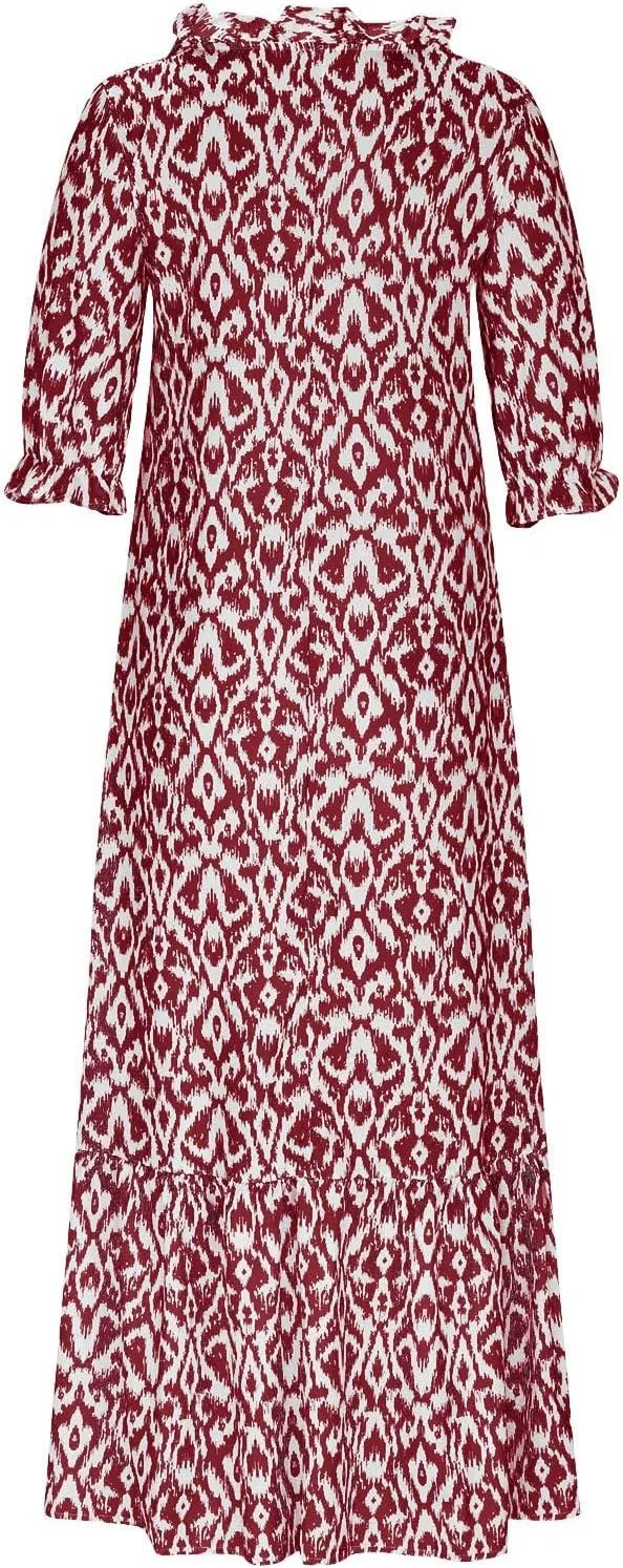 ZWRXW Women Boho Summer Dress Tassel V Neck Ruffle Flowy A-Line Maxi Dresses Short Sleeve Casual Long Dress Beach Vacation